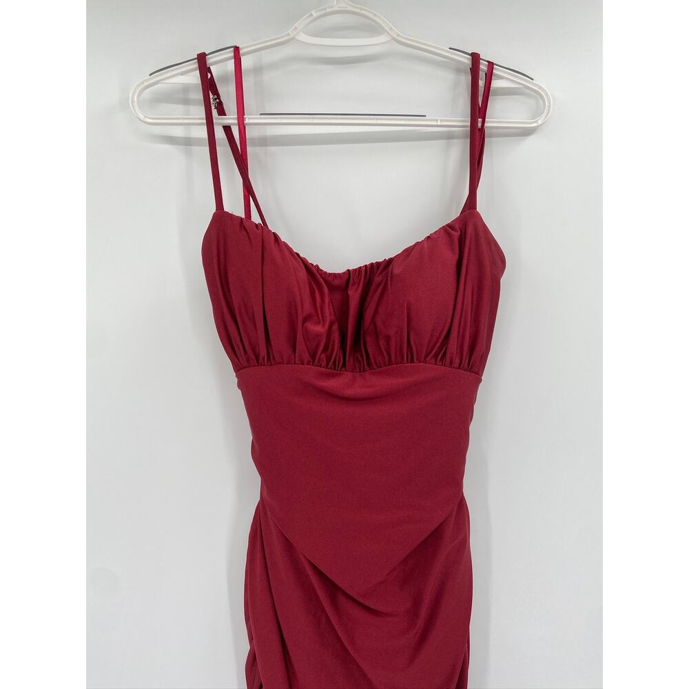 La Femme 29873 Burgundy Red Shiny Jersey Ruched Trumpet Formal Gown Size 8 - Picture 4 of 7